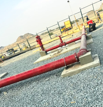 Firefighting water pipework and hydrant connection